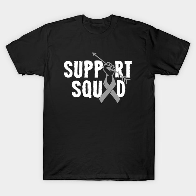 Support Squad Brain Cancer Awareness Gray Ribbon T-Shirt by ArtedPool
